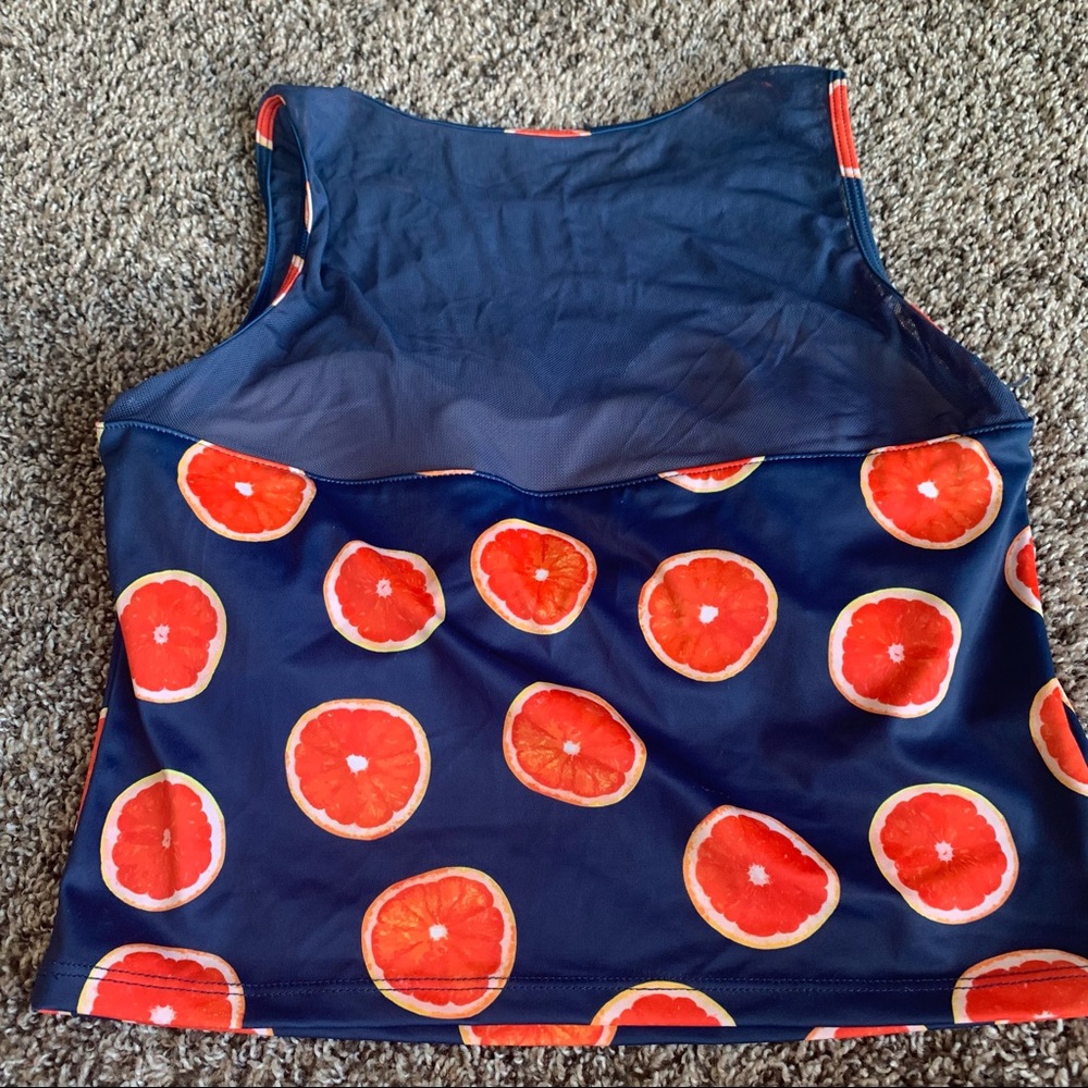 Kortni Jeane Navy with Oranges netted sweetheart top size Medium - Picture 3 of 5